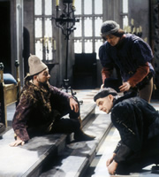 Blackadder. Image shows from L to R: Baldrick (Tony Robinson), Percy (Tim McInnerny), Edmund, Duke of Edinburgh (Rowan Atkinson). Copyright: BBC / Tiger Aspect Productions. Blackadder. Image shows from L to R: Baldrick (Tony Robinson), Percy (Tim McInnerny), Edmund, Duke of Edinburgh (Rowan Atkinson). Copyright: BBC / Tiger Aspect Productions.