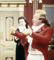 Blackadder. Image shows from L to R: Mr. Edmund Blackadder, Esquire (Rowan Atkinson), Sir Talbot Buxomly (Denis Lill). Copyright: BBC / Tiger Aspect Productions. Blackadder. Image shows from L to R: Mr. Edmund Blackadder, Esquire (Rowan Atkinson), Sir Talbot Buxomly (Denis Lill). Copyright: BBC / Tiger Aspect Productions.