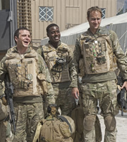 Bluestone 42. Image shows from L to R: Mac (Jamie Quinn), Millsy (Gary Carr), Nick (Oliver Chris). Copyright: BBC. Bluestone 42. Image shows from L to R: Mac (Jamie Quinn), Millsy (Gary Carr), Nick (Oliver Chris). Copyright: BBC.
