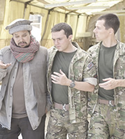 Bluestone 42. Image shows from L to R: Faruq (Keeno Lee Hector), Mac (Jamie Quinn), Rocket (Scott Hoatson). Copyright: BBC. Bluestone 42. Image shows from L to R: Faruq (Keeno Lee Hector), Mac (Jamie Quinn), Rocket (Scott Hoatson). Copyright: BBC.