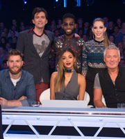 Bring The Noise. Image shows from L to R: Joel Dommett, David Tennant, Nicole Scherzinger, Tinie, Katherine Ryan, Martin Kemp. Copyright: Twenty Six 03. Bring The Noise. Image shows from L to R: Joel Dommett, David Tennant, Nicole Scherzinger, Tinie, Katherine Ryan, Martin Kemp. Copyright: Twenty Six 03.