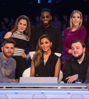 Bring The Noise. Image shows from L to R: Joel Dommett, Katy Brien, Nicole Scherzinger, Tinie Tempah, John Bradley, Katherine Ryan. Copyright: Twenty Six 03. Bring The Noise. Image shows from L to R: Joel Dommett, Katy Brien, Nicole Scherzinger, Tinie Tempah, John Bradley, Katherine Ryan. Copyright: Twenty Six 03.