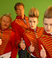 Celebrity Juice. Image shows from L to R: Leigh Francis, David Hasselhoff, John Grimes, Edward Grimes. Copyright: Talkback / TalkbackThames. Celebrity Juice. Image shows from L to R: Leigh Francis, David Hasselhoff, John Grimes, Edward Grimes. Copyright: Talkback / TalkbackThames.