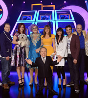 Celebrity Squares. Image shows from L to R: Rufus Hound, Ashleigh Butler, Barry Humphries, Warwick Davis, Carol Vorderman, Lucy Pargeter, Patrick Monahan, Tim Vine. Copyright: September Films / GroupM Entertainment. Celebrity Squares. Image shows from L to R: Rufus Hound, Ashleigh Butler, Barry Humphries, Warwick Davis, Carol Vorderman, Lucy Pargeter, Patrick Monahan, Tim Vine. Copyright: September Films / GroupM Entertainment.