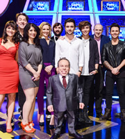 Celebrity Squares. Image shows from L to R: Nina Conti, Jonathan Ross, Shappi Khorsandi, Gabby Logan, Joe Wilkinson, Warwick Davis, JJ Hamblett, George Shelley, Tim Vine, Jaymi Hensley. Copyright: September Films / GroupM Entertainment. Celebrity Squares. Image shows from L to R: Nina Conti, Jonathan Ross, Shappi Khorsandi, Gabby Logan, Joe Wilkinson, Warwick Davis, JJ Hamblett, George Shelley, Tim Vine, Jaymi Hensley. Copyright: September Films / GroupM Entertainment.