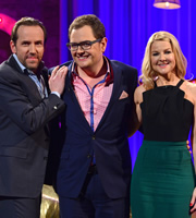 Alan Carr: Chatty Man. Image shows from L to R: Ben Miller, Alan Carr, Sarah Hadland. Copyright: Open Mike Productions. Alan Carr: Chatty Man. Image shows from L to R: Ben Miller, Alan Carr, Sarah Hadland. Copyright: Open Mike Productions.