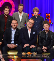 Alan Carr: Chatty Man. Image shows from L to R: Alex Brooker, Will Mellor, Adam Hills, Alan Carr, Josh Widdicombe, Noel Gallagher. Copyright: Open Mike Productions. Alan Carr: Chatty Man. Image shows from L to R: Alex Brooker, Will Mellor, Adam Hills, Alan Carr, Josh Widdicombe, Noel Gallagher. Copyright: Open Mike Productions.