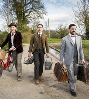 Chickens. Image shows from L to R: Bert (Jonny Sweet), George (Joe Thomas), Cecil (Simon Bird). Copyright: Big Talk Productions. Chickens. Image shows from L to R: Bert (Jonny Sweet), George (Joe Thomas), Cecil (Simon Bird). Copyright: Big Talk Productions.