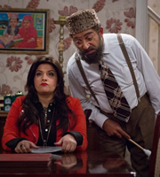 Citizen Khan. Image shows from L to R: Aunty Noor (Nina Wadia), Mr Khan (Adil Ray). Copyright: BBC. Citizen Khan. Image shows from L to R: Aunty Noor (Nina Wadia), Mr Khan (Adil Ray). Copyright: BBC.