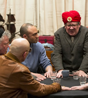 Count Arthur Strong. Image shows from L to R: Eggy (Dave Plimmer), John The Watch (Andy Linden), Bulent (Chris Ryman), Count Arthur Strong (Steve Delaney). Copyright: Retort / Komedia Entertainment. Count Arthur Strong. Image shows from L to R: Eggy (Dave Plimmer), John The Watch (Andy Linden), Bulent (Chris Ryman), Count Arthur Strong (Steve Delaney). Copyright: Retort / Komedia Entertainment.