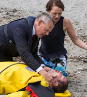 Doc Martin. Image shows from L to R: Dr Martin Ellingham (Martin Clunes), Morwenna Newcross (Jessica Ransom), Steve Baker (Daniel Ryan). Copyright: Buffalo Pictures / Homerun Productions. Doc Martin. Image shows from L to R: Dr Martin Ellingham (Martin Clunes), Morwenna Newcross (Jessica Ransom), Steve Baker (Daniel Ryan). Copyright: Buffalo Pictures / Homerun Productions.