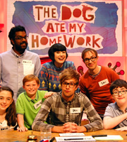 The Dog Ate My Homework. Image shows from L to R: Romesh Ranganathan, Bec Hill, Iain Stirling, Sam Fletcher, Jack Carroll. Copyright: BBC. The Dog Ate My Homework. Image shows from L to R: Romesh Ranganathan, Bec Hill, Iain Stirling, Sam Fletcher, Jack Carroll. Copyright: BBC.