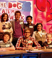 The Dog Ate My Homework. Image shows from L to R: Ashleigh Butler, Dan Wright, Iain Stirling, Mawaan Rizwan, Susan Calman. Copyright: BBC. The Dog Ate My Homework. Image shows from L to R: Ashleigh Butler, Dan Wright, Iain Stirling, Mawaan Rizwan, Susan Calman. Copyright: BBC.