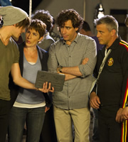 Episodes. Image shows from L to R: Beverly Lincoln (Tamsin Greig), Sean Lincoln (Stephen Mangan), Matt LeBlanc (Matt LeBlanc). Copyright: Hat Trick Productions / BBC. Episodes. Image shows from L to R: Beverly Lincoln (Tamsin Greig), Sean Lincoln (Stephen Mangan), Matt LeBlanc (Matt LeBlanc). Copyright: Hat Trick Productions / BBC.