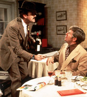Fawlty Towers. Image shows from L to R: Basil Fawlty (John Cleese), Mr Hamilton (Bruce Boa). Copyright: BBC. Fawlty Towers. Image shows from L to R: Basil Fawlty (John Cleese), Mr Hamilton (Bruce Boa). Copyright: BBC.