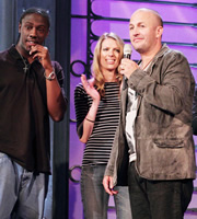 FHM's Stand-Up Hero. Image shows from L to R: Nathan Caton, Catie Wilkins, Brendon Burns. Copyright: Baby Cow Productions / Signal TV. FHM's Stand-Up Hero. Image shows from L to R: Nathan Caton, Catie Wilkins, Brendon Burns. Copyright: Baby Cow Productions / Signal TV.