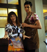 Fresh Meat. Image shows from L to R: Chris (Juliet Cowan), Vod (Zawe Ashton). Copyright: Objective Productions / Lime Pictures. Fresh Meat. Image shows from L to R: Chris (Juliet Cowan), Vod (Zawe Ashton). Copyright: Objective Productions / Lime Pictures.