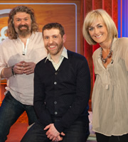 Genius With Dave Gorman. Image shows from L to R: Simon King, Dave Gorman, Jane Moore. Copyright: BBC. Genius With Dave Gorman. Image shows from L to R: Simon King, Dave Gorman, Jane Moore. Copyright: BBC.