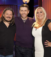 Genius With Dave Gorman. Image shows from L to R: Richard Herring, Dave Gorman, Vanessa Feltz. Copyright: BBC. Genius With Dave Gorman. Image shows from L to R: Richard Herring, Dave Gorman, Vanessa Feltz. Copyright: BBC.