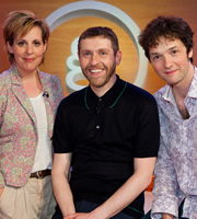 Genius With Dave Gorman. Image shows from L to R: Mel Giedroyc, Dave Gorman, Chris Addison. Copyright: BBC. Genius With Dave Gorman. Image shows from L to R: Mel Giedroyc, Dave Gorman, Chris Addison. Copyright: BBC.