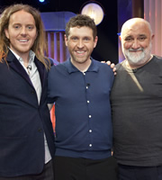 Genius With Dave Gorman. Image shows from L to R: Tim Minchin, Dave Gorman, Alexei Sayle. Copyright: BBC. Genius With Dave Gorman. Image shows from L to R: Tim Minchin, Dave Gorman, Alexei Sayle. Copyright: BBC.