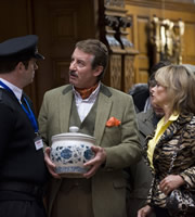 The Green Green Grass. Image shows from L to R: Security Guard (Dan Skinner), Boycie (John Challis), Marlene Boyce (Sue Holderness). Copyright: Shazam Productions. The Green Green Grass. Image shows from L to R: Security Guard (Dan Skinner), Boycie (John Challis), Marlene Boyce (Sue Holderness). Copyright: Shazam Productions.