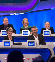 The Guess List. Image shows from L to R: Russell Grant, Jane Horrocks, Rachel Riley, Gary Lineker, Warwick Davis. Copyright: 12 Yard Productions. The Guess List. Image shows from L to R: Russell Grant, Jane Horrocks, Rachel Riley, Gary Lineker, Warwick Davis. Copyright: 12 Yard Productions.