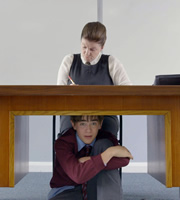 Hank Zipzer. Image shows from L to R: Miss Adolf (Felicity Montagu), Hank Zipzer (Nick James). Copyright: Kindle Entertainment. Hank Zipzer. Image shows from L to R: Miss Adolf (Felicity Montagu), Hank Zipzer (Nick James). Copyright: Kindle Entertainment.