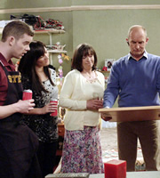 Him & Her. Image shows from L to R: Steve (Russell Tovey), Becky (Sarah Solemani), Jill (Marion Bailey), Nigel (Ralph Brown). Copyright: Big Talk Productions. Him & Her. Image shows from L to R: Steve (Russell Tovey), Becky (Sarah Solemani), Jill (Marion Bailey), Nigel (Ralph Brown). Copyright: Big Talk Productions.