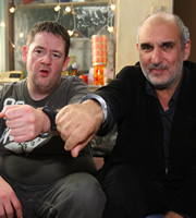 Ideal. Image shows from L to R: Moz (Johnny Vegas), Alan Yentob. Copyright: Baby Cow Productions. Ideal. Image shows from L to R: Moz (Johnny Vegas), Alan Yentob. Copyright: Baby Cow Productions.