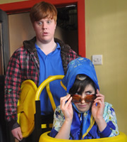 Ideal. Image shows from L to R: Jake (Danny Morgan), Judith (Joanna Neary). Copyright: Baby Cow Productions. Ideal. Image shows from L to R: Jake (Danny Morgan), Judith (Joanna Neary). Copyright: Baby Cow Productions.
