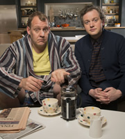 In And Out Of The Kitchen. Image shows from L to R: Anthony McIlvanney (Justin Edwards), Damien Trench (Miles Jupp). Copyright: BBC. In And Out Of The Kitchen. Image shows from L to R: Anthony McIlvanney (Justin Edwards), Damien Trench (Miles Jupp). Copyright: BBC.