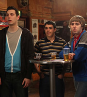 The Inbetweeners. Image shows from L to R: Neil Sutherland (Blake Harrison), Will Mackenzie (Simon Bird), Jay Cartwright (James Buckley). Copyright: Bwark Productions. The Inbetweeners. Image shows from L to R: Neil Sutherland (Blake Harrison), Will Mackenzie (Simon Bird), Jay Cartwright (James Buckley). Copyright: Bwark Productions.