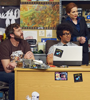 The IT Crowd. Image shows from L to R: Roy (Chris O'Dowd), Moss (Richard Ayoade), Jen (Katherine Parkinson). Copyright: TalkbackThames. The IT Crowd. Image shows from L to R: Roy (Chris O'Dowd), Moss (Richard Ayoade), Jen (Katherine Parkinson). Copyright: TalkbackThames.