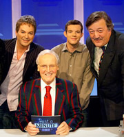 Just A Minute. Image shows from L to R: Julian Clary, Nicholas Parsons, Russell Tovey, Stephen Fry. Copyright: BBC. Just A Minute. Image shows from L to R: Julian Clary, Nicholas Parsons, Russell Tovey, Stephen Fry. Copyright: BBC.