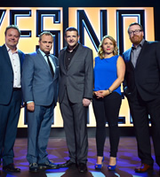 Kevin Bridges Live At.... Image shows from L to R: Hal Cruttenden, Jack Dee, Kevin Bridges, Kerry Godliman, Frankie Boyle. Copyright: Open Mike Productions. Kevin Bridges Live At.... Image shows from L to R: Hal Cruttenden, Jack Dee, Kevin Bridges, Kerry Godliman, Frankie Boyle. Copyright: Open Mike Productions.
