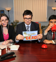 The King Is Dead. Image shows from L to R: Katy Wix, Simon Bird, Nick Mohammed. Copyright: TalkbackThames. The King Is Dead. Image shows from L to R: Katy Wix, Simon Bird, Nick Mohammed. Copyright: TalkbackThames.