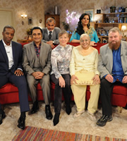 The Kumars. Image shows from L to R: Adrian Lester, Sanjeev (Sanjeev Bhaskar), Ashwin (Vincent Ebrahim), Jenny Agutter, Hawney (Harvey Virdi), Ummi (Meera Syal), Brian Blessed. Copyright: Hat Trick Productions / Avatar. The Kumars. Image shows from L to R: Adrian Lester, Sanjeev (Sanjeev Bhaskar), Ashwin (Vincent Ebrahim), Jenny Agutter, Hawney (Harvey Virdi), Ummi (Meera Syal), Brian Blessed. Copyright: Hat Trick Productions / Avatar.