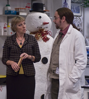 Lab Rats. Image shows from L to R: Dean Mieke Miedema (Selina Cadell), Brian Lalumaca (Dan Tetsell). Copyright: BBC. Lab Rats. Image shows from L to R: Dean Mieke Miedema (Selina Cadell), Brian Lalumaca (Dan Tetsell). Copyright: BBC.