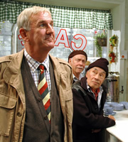 Last Of The Summer Wine. Image shows from L to R: Luther 'Hobbo' Hobdyke (Russ Abbot), Alvin Smedley (Brian Murphy), Entwistle (Burt Kwouk). Copyright: BBC. Last Of The Summer Wine. Image shows from L to R: Luther 'Hobbo' Hobdyke (Russ Abbot), Alvin Smedley (Brian Murphy), Entwistle (Burt Kwouk). Copyright: BBC.