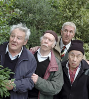 Last Of The Summer Wine. Image shows from L to R: Toby Mulberry Smith (Trevor Bannister), Alvin Smedley (Brian Murphy), Luther 'Hobbo' Hobdyke (Russ Abbot), Entwistle (Burt Kwouk). Copyright: BBC. Last Of The Summer Wine. Image shows from L to R: Toby Mulberry Smith (Trevor Bannister), Alvin Smedley (Brian Murphy), Luther 'Hobbo' Hobdyke (Russ Abbot), Entwistle (Burt Kwouk). Copyright: BBC.