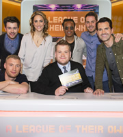 A League Of Their Own. Image shows from L to R: Jack Whitehall, Andrew Flintoff, Amy Williams, James Corden, Edgar Davids, Jamie Redknapp, Jimmy Carr. Copyright: CPL Productions. A League Of Their Own. Image shows from L to R: Jack Whitehall, Andrew Flintoff, Amy Williams, James Corden, Edgar Davids, Jamie Redknapp, Jimmy Carr. Copyright: CPL Productions.
