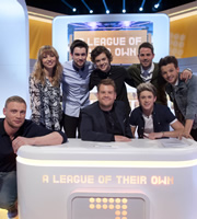 A League Of Their Own. Image shows from L to R: Andrew Flintoff, Sara Cox, Jack Whitehall, Harry Styles, James Corden, Jamie Redknapp, Niall Horan, Louis Tomlinson. Copyright: CPL Productions. A League Of Their Own. Image shows from L to R: Andrew Flintoff, Sara Cox, Jack Whitehall, Harry Styles, James Corden, Jamie Redknapp, Niall Horan, Louis Tomlinson. Copyright: CPL Productions.