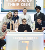 A League Of Their Own. Image shows from L to R: Andrew Flintoff, Paula Radcliffe, Jack Whitehall, James Corden, Chris Ashton, Richard Ayoade, Jamie Redknapp. Copyright: CPL Productions. A League Of Their Own. Image shows from L to R: Andrew Flintoff, Paula Radcliffe, Jack Whitehall, James Corden, Chris Ashton, Richard Ayoade, Jamie Redknapp. Copyright: CPL Productions.