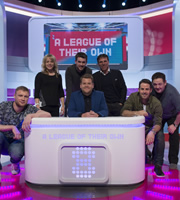 A League Of Their Own. Image shows from L to R: Andrew Flintoff, Jenny Jones, Jack Whitehall, James Corden, Gianfranco Zola, Jamie Redknapp, Johnny Vegas. Copyright: CPL Productions. A League Of Their Own. Image shows from L to R: Andrew Flintoff, Jenny Jones, Jack Whitehall, James Corden, Gianfranco Zola, Jamie Redknapp, Johnny Vegas. Copyright: CPL Productions.