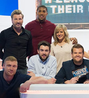A League Of Their Own. Image shows from L to R: Andrew Flintoff, Robbie Savage, Anthony Joshua, Jack Whitehall, Jenny Jones, James Corden. Copyright: CPL Productions. A League Of Their Own. Image shows from L to R: Andrew Flintoff, Robbie Savage, Anthony Joshua, Jack Whitehall, Jenny Jones, James Corden. Copyright: CPL Productions.