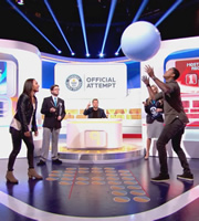 A League Of Their Own. Image shows from L to R: Heather Watson, James Corden, Patrick Kluivert. Copyright: CPL Productions. A League Of Their Own. Image shows from L to R: Heather Watson, James Corden, Patrick Kluivert. Copyright: CPL Productions.