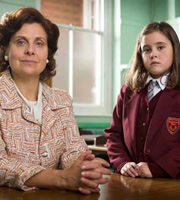 Little Crackers. Image shows from L to R: Miss Dyson (Rebecca Front), Rebecca (Lucy Hutchinson). Little Crackers. Image shows from L to R: Miss Dyson (Rebecca Front), Rebecca (Lucy Hutchinson).