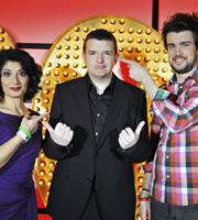 Live At The Apollo. Image shows from L to R: Shappi Khorsandi, Kevin Bridges, Jack Whitehall. Copyright: Open Mike Productions. Live At The Apollo. Image shows from L to R: Shappi Khorsandi, Kevin Bridges, Jack Whitehall. Copyright: Open Mike Productions.
