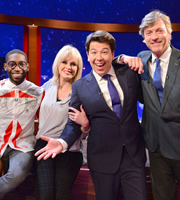 The Michael McIntyre Chat Show. Image shows from L to R: Tinie, Joanna Lumley, Michael McIntyre, Richard Madeley. Copyright: Open Mike Productions. The Michael McIntyre Chat Show. Image shows from L to R: Tinie, Joanna Lumley, Michael McIntyre, Richard Madeley. Copyright: Open Mike Productions.